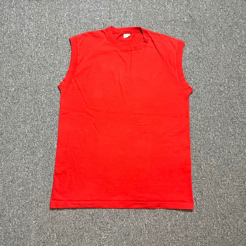Vintage JC Penney Muscle Tee Size L Red Sleeveless Cotton T-Shirt 80s 90s Blank - Picture 1 of 7